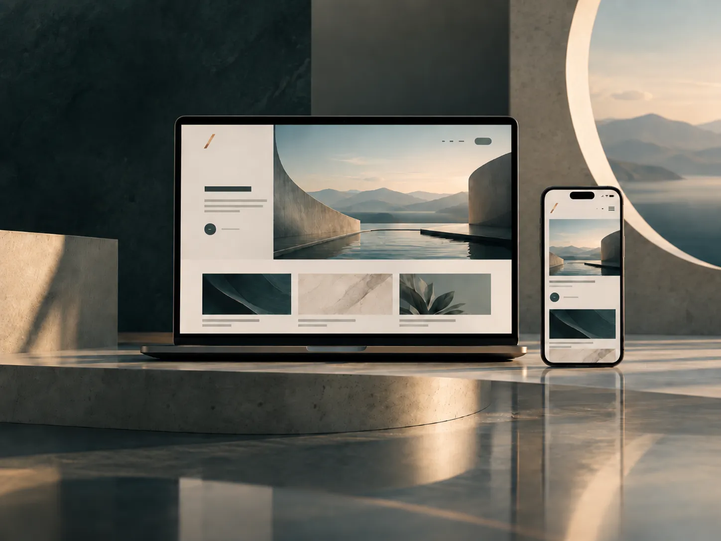 Laptop und Smartphone zeigen eine moderne, responsive Unternehmenswebsite.
